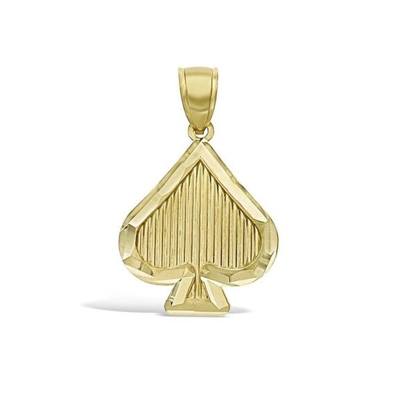 Ace Spade Pendant 10k Yellow Gold Playing Card Diamond Cut Charm 1.4 inch - Picture 1 of 1